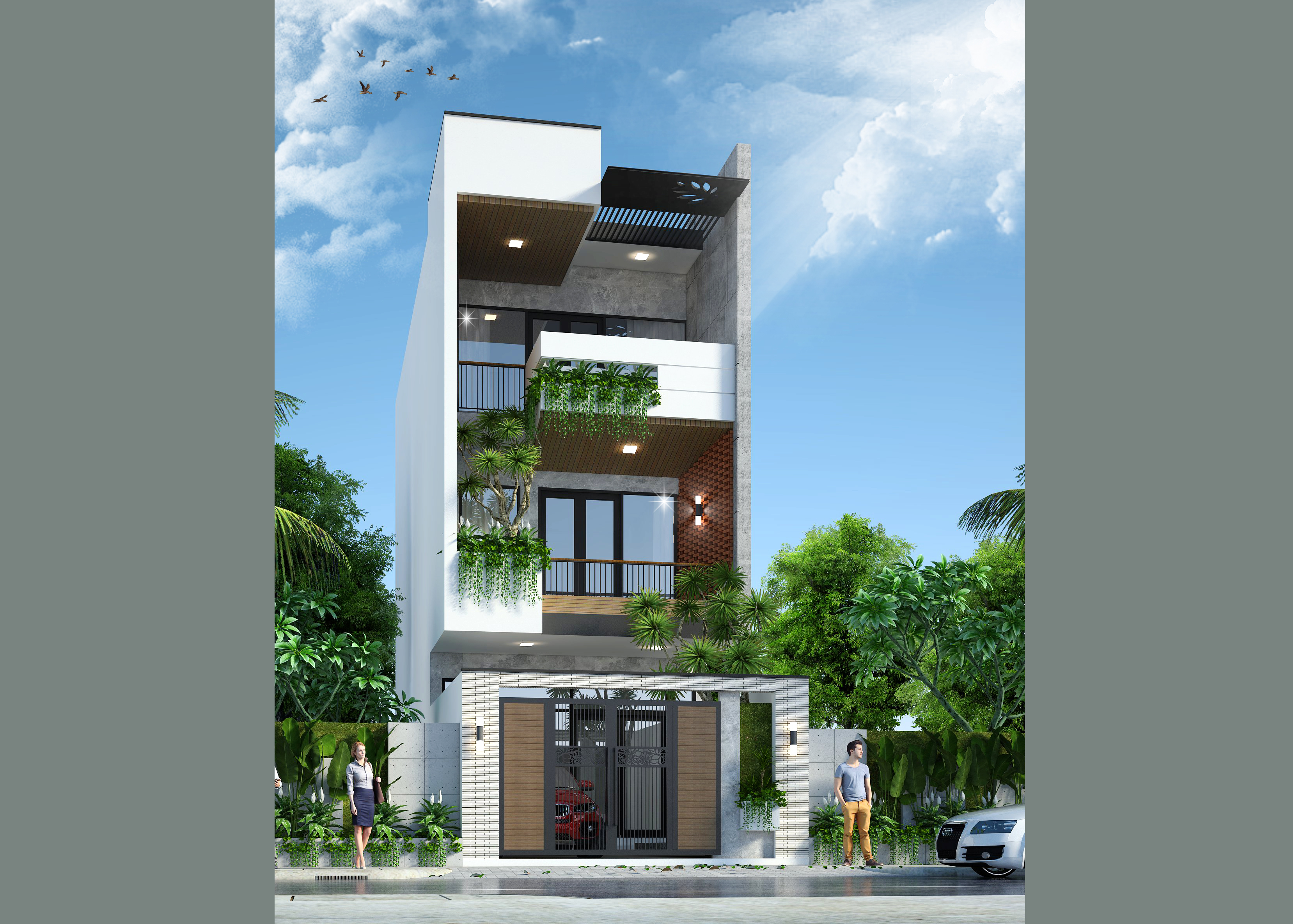 Nhà phố 3 tầng 5x17.2m (full hồ sơ thi công kiến trúc, kết cấu, điện nước)